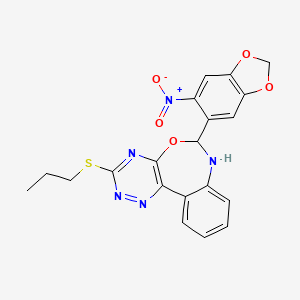 molecular formula C20H17N5O5S B5248497 6-(6-Nitro-1,3-benzodioxol-5-YL)-3-(propylsulfanyl)-6,7-dihydro[1,2,4]triazino[5,6-D][3,1]benzoxazepine 