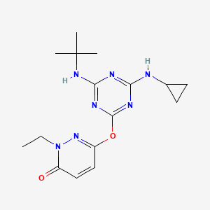 molecular formula C16H23N7O2 B5248568 6-{[4-(tert-butylamino)-6-(cyclopropylamino)-1,3,5-triazin-2-yl]oxy}-2-ethyl-3(2H)-pyridazinone 