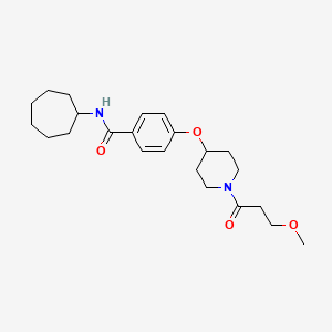 molecular formula C23H34N2O4 B5248602 N-cycloheptyl-4-{[1-(3-methoxypropanoyl)-4-piperidinyl]oxy}benzamide 