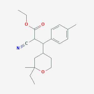 molecular formula C21H29NO3 B5248616 Ethyl 2-cyano-3-(2-ethyl-2-methyloxan-4-yl)-3-(4-methylphenyl)propanoate 