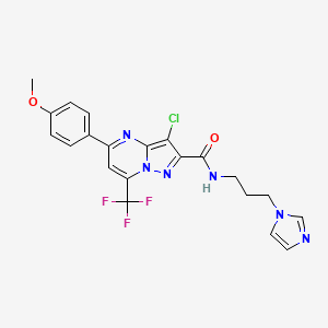 molecular formula C21H18ClF3N6O2 B5248721 3-chloro-N-[3-(1H-imidazol-1-yl)propyl]-5-(4-methoxyphenyl)-7-(trifluoromethyl)pyrazolo[1,5-a]pyrimidine-2-carboxamide 