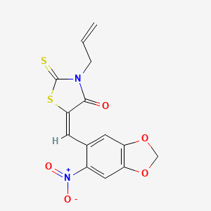 molecular formula C14H10N2O5S2 B5248852 (5E)-5-[(6-nitro-1,3-benzodioxol-5-yl)methylidene]-3-prop-2-enyl-2-sulfanylidene-1,3-thiazolidin-4-one 