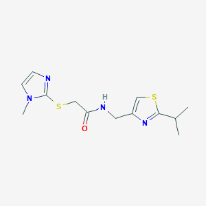 molecular formula C13H18N4OS2 B5248899 N-[(2-isopropyl-1,3-thiazol-4-yl)methyl]-2-[(1-methyl-1H-imidazol-2-yl)thio]acetamide trifluoroacetate 