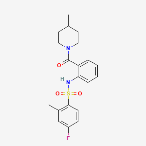 molecular formula C20H23FN2O3S B5249043 4-fluoro-2-methyl-N-[2-(4-methylpiperidine-1-carbonyl)phenyl]benzenesulfonamide 