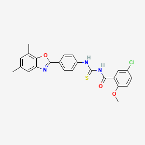 5-chloro-N-{[4-(5,7-dimethyl-1,3-benzoxazol-2-yl)phenyl]carbamothioyl}-2-methoxybenzamide