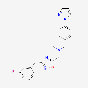 molecular formula C21H20FN5O B5249227 1-[3-(3-fluorobenzyl)-1,2,4-oxadiazol-5-yl]-N-methyl-N-[4-(1H-pyrazol-1-yl)benzyl]methanamine 