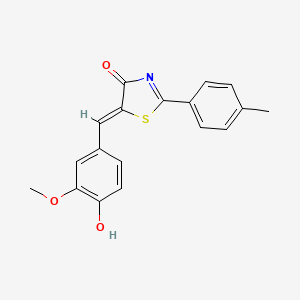 molecular formula C18H15NO3S B5249269 (5Z)-5-[(4-HYDROXY-3-METHOXYPHENYL)METHYLIDENE]-2-(4-METHYLPHENYL)-4,5-DIHYDRO-1,3-THIAZOL-4-ONE 