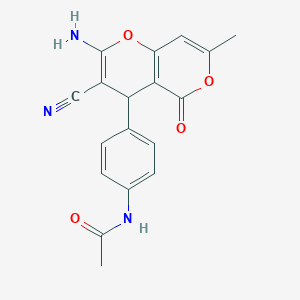 molecular formula C18H15N3O4 B5249722 N-[4-(2-amino-3-cyano-7-methyl-5-oxo-4H-pyrano[3,2-c]pyran-4-yl)phenyl]acetamide 