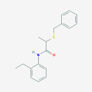 molecular formula C18H21NOS B5250040 2-(benzylthio)-N-(2-ethylphenyl)propanamide 