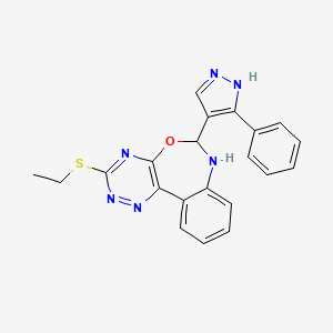 molecular formula C21H18N6OS B5250373 3-(Ethylsulfanyl)-6-(3-phenyl-1H-pyrazol-4-YL)-6,7-dihydro[1,2,4]triazino[5,6-D][3,1]benzoxazepine 