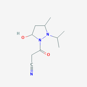 molecular formula C10H17N3O2 B5250415 3-(5-Hydroxy-3-methyl-2-propan-2-ylpyrazolidin-1-yl)-3-oxopropanenitrile 