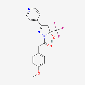 molecular formula C18H16F3N3O3 B5250445 1-[5-hydroxy-3-pyridin-4-yl-5-(trifluoromethyl)-4H-pyrazol-1-yl]-2-(4-methoxyphenyl)ethanone 