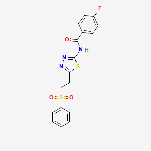 molecular formula C18H16FN3O3S2 B5250514 4-fluoro-N-[5-[2-(4-methylphenyl)sulfonylethyl]-1,3,4-thiadiazol-2-yl]benzamide 