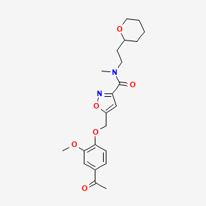 molecular formula C22H28N2O6 B5250543 5-[(4-acetyl-2-methoxyphenoxy)methyl]-N-methyl-N-[2-(oxan-2-yl)ethyl]-1,2-oxazole-3-carboxamide 