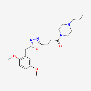 molecular formula C21H30N4O4 B5250646 3-[5-[(2,5-Dimethoxyphenyl)methyl]-1,3,4-oxadiazol-2-yl]-1-(4-propylpiperazin-1-yl)propan-1-one 