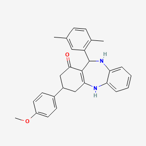 molecular formula C28H28N2O2 B5250653 11-(2,5-dimethylphenyl)-3-(4-methoxyphenyl)-2,3,4,5,10,11-hexahydro-1H-dibenzo[b,e][1,4]diazepin-1-one 