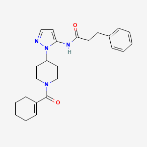 molecular formula C24H30N4O2 B5250893 N-{1-[1-(1-cyclohexen-1-ylcarbonyl)-4-piperidinyl]-1H-pyrazol-5-yl}-3-phenylpropanamide 