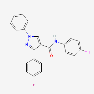 molecular formula C22H15FIN3O B5251036 3-(4-fluorophenyl)-N-(4-iodophenyl)-1-phenylpyrazole-4-carboxamide 