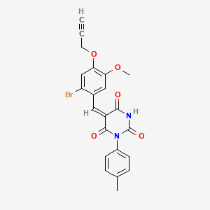 molecular formula C22H17BrN2O5 B5251068 (5E)-5-[2-bromo-5-methoxy-4-(prop-2-yn-1-yloxy)benzylidene]-1-(4-methylphenyl)pyrimidine-2,4,6(1H,3H,5H)-trione 