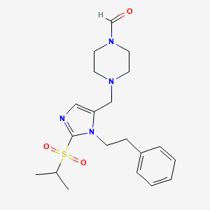 molecular formula C20H28N4O3S B5251161 4-{[2-(isopropylsulfonyl)-1-(2-phenylethyl)-1H-imidazol-5-yl]methyl}-1-piperazinecarbaldehyde 