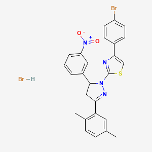 4-(4-Bromophenyl)-2-[5-(2,5-dimethylphenyl)-3-(3-nitrophenyl)-3,4-dihydropyrazol-2-yl]-1,3-thiazole;hydrobromide