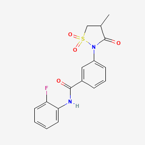 molecular formula C17H15FN2O4S B5251541 N-(2-fluorophenyl)-3-(4-methyl-1,1,3-trioxo-1,2-thiazolidin-2-yl)benzamide 