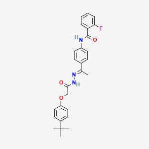 molecular formula C27H28FN3O3 B5251594 N-(4-{N-[(4-tert-butylphenoxy)acetyl]ethanehydrazonoyl}phenyl)-2-fluorobenzamide 