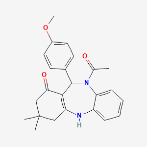 molecular formula C24H26N2O3 B5251799 10-acetyl-11-(4-methoxyphenyl)-3,3-dimethyl-2,3,4,5,10,11-hexahydro-1H-dibenzo[b,e][1,4]diazepin-1-one 