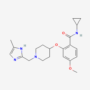 molecular formula C21H28N4O3 B5251822 N-cyclopropyl-4-methoxy-2-[1-[(5-methyl-1H-imidazol-2-yl)methyl]piperidin-4-yl]oxybenzamide 