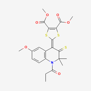 4,5-DIMETHYL 2-(6-METHOXY-2,2-DIMETHYL-1-PROPANOYL-3-SULFANYLIDENEQUINOLIN-4-YLIDENE)-1,3-DITHIOLE-4,5-DICARBOXYLATE