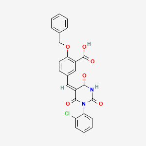 molecular formula C25H17ClN2O6 B5252222 5-[(E)-[1-(2-chlorophenyl)-2,4,6-trioxo-1,3-diazinan-5-ylidene]methyl]-2-phenylmethoxybenzoic acid 