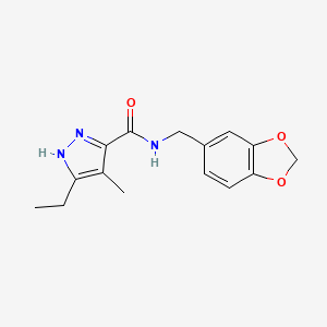 molecular formula C15H17N3O3 B5252487 N-(1,3-benzodioxol-5-ylmethyl)-5-ethyl-4-methyl-1H-pyrazole-3-carboxamide 