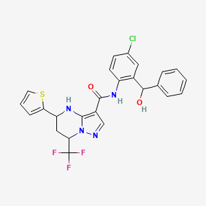 molecular formula C25H20ClF3N4O2S B5252583 N-[4-chloro-2-[hydroxy(phenyl)methyl]phenyl]-5-thiophen-2-yl-7-(trifluoromethyl)-4,5,6,7-tetrahydropyrazolo[1,5-a]pyrimidine-3-carboxamide 