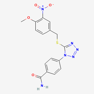 molecular formula C16H14N6O4S B5252590 4-{5-[(4-methoxy-3-nitrobenzyl)thio]-1H-tetrazol-1-yl}benzamide 