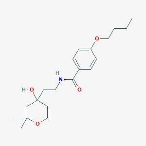 4-butoxy-N-[2-(4-hydroxy-2,2-dimethyloxan-4-yl)ethyl]benzamide