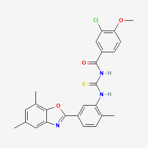 molecular formula C25H22ClN3O3S B5253102 3-chloro-N-({[5-(5,7-dimethyl-1,3-benzoxazol-2-yl)-2-methylphenyl]amino}carbonothioyl)-4-methoxybenzamide 