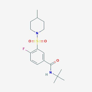 molecular formula C17H25FN2O3S B5253350 N-tert-butyl-4-fluoro-3-(4-methylpiperidin-1-yl)sulfonylbenzamide 