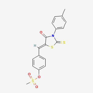 molecular formula C18H15NO4S3 B5253412 [4-[(Z)-[3-(4-methylphenyl)-4-oxo-2-sulfanylidene-1,3-thiazolidin-5-ylidene]methyl]phenyl] methanesulfonate 