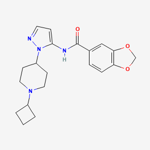 molecular formula C20H24N4O3 B5253420 N-[1-(1-cyclobutyl-4-piperidinyl)-1H-pyrazol-5-yl]-1,3-benzodioxole-5-carboxamide 