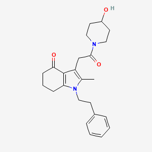 molecular formula C24H30N2O3 B5253499 3-[2-(4-hydroxy-1-piperidinyl)-2-oxoethyl]-2-methyl-1-(2-phenylethyl)-1,5,6,7-tetrahydro-4H-indol-4-one 