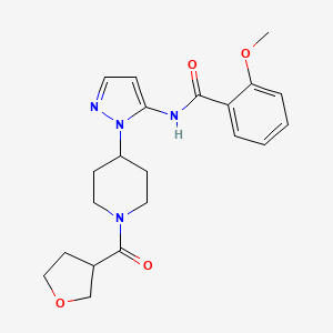 molecular formula C21H26N4O4 B5253598 2-methoxy-N-[2-[1-(oxolane-3-carbonyl)piperidin-4-yl]pyrazol-3-yl]benzamide 