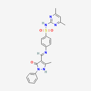 molecular formula C23H22N6O3S B5253826 N-(4,6-dimethyl-2-pyrimidinyl)-4-{[(3-methyl-5-oxo-1-phenyl-1,5-dihydro-4H-pyrazol-4-ylidene)methyl]amino}benzenesulfonamide 