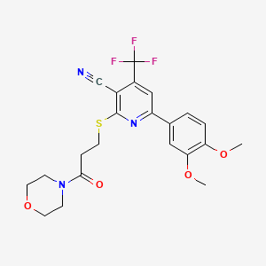 molecular formula C22H22F3N3O4S B5253915 6-(3,4-dimethoxyphenyl)-2-{[3-(4-morpholinyl)-3-oxopropyl]thio}-4-(trifluoromethyl)nicotinonitrile 