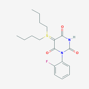 molecular formula C18H23FN2O3S B5254036 5-(dibutyl-λ4-sulfanylidene)-1-(2-fluorophenyl)-1,3-diazinane-2,4,6-trione 