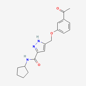 molecular formula C18H21N3O3 B5254040 5-[(3-acetylphenoxy)methyl]-N-cyclopentyl-1H-pyrazole-3-carboxamide 