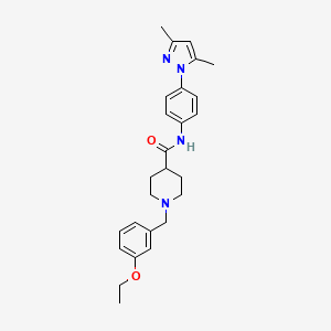 molecular formula C26H32N4O2 B5254044 N-[4-(3,5-dimethyl-1H-pyrazol-1-yl)phenyl]-1-(3-ethoxybenzyl)-4-piperidinecarboxamide 