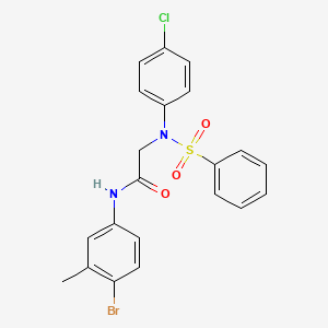 molecular formula C21H18BrClN2O3S B5254123 2-[N-(benzenesulfonyl)-4-chloroanilino]-N-(4-bromo-3-methylphenyl)acetamide 