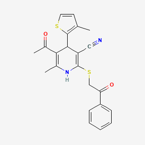 molecular formula C22H20N2O2S2 B5254335 5-acetyl-6-methyl-4-(3-methylthiophen-2-yl)-2-phenacylsulfanyl-1,4-dihydropyridine-3-carbonitrile 