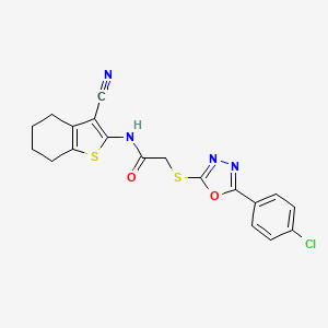 molecular formula C19H15ClN4O2S2 B5254557 2-{[5-(4-chlorophenyl)-1,3,4-oxadiazol-2-yl]thio}-N-(3-cyano-4,5,6,7-tetrahydro-1-benzothien-2-yl)acetamide 