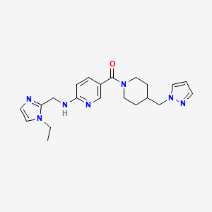 molecular formula C21H27N7O B5254732 [6-[(1-Ethylimidazol-2-yl)methylamino]pyridin-3-yl]-[4-(pyrazol-1-ylmethyl)piperidin-1-yl]methanone 